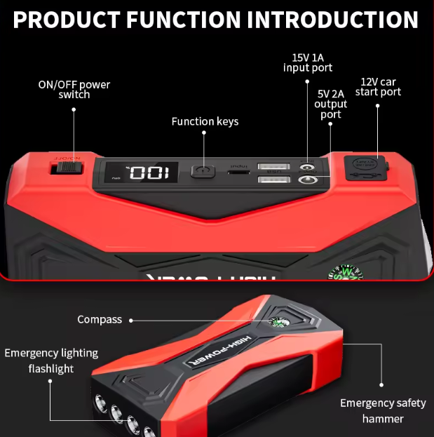 Démarreur de Batterie Voiture Portable – Booster & Compresseur / Draagbare Auto Jumpstarter – Booster & Compressor