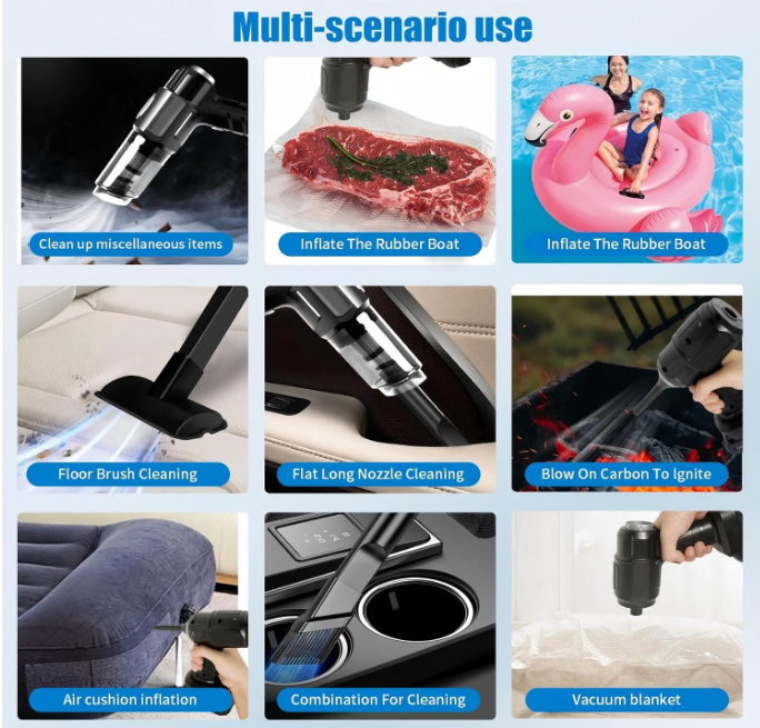 Aspirateur à Main + Souffleur 2en1 Rechargeable – Voiture, Ordinateur & Maison | Handstofzuiger + Blaasmond 2in1 Oplaadbaar – Auto, Computer & Thuis