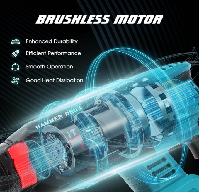Perforateur Sans Fil AERBES 48V – Marteau Burineur Brushless + 2 Batteries NEUF | Draadloze Boorhamer AERBES 48V – Brushless Beitelhamer + 2 Accu's NIEUW