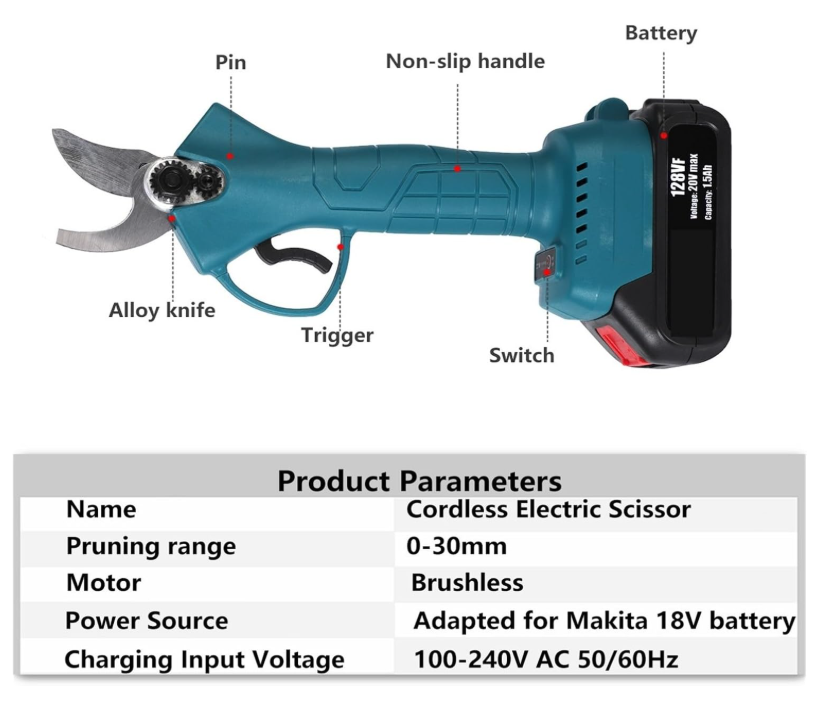 Sécateur Sans Fil + Tronçonneuse Électrique 6 Pouces 2-en-1 – Scie à Chaîne & Élagage Branches + Coffret | Draadloze Snoeischaar + Kettingzaag 6 Inch 2-in-1 – Elektrisch Tuingereedschap + Koffer