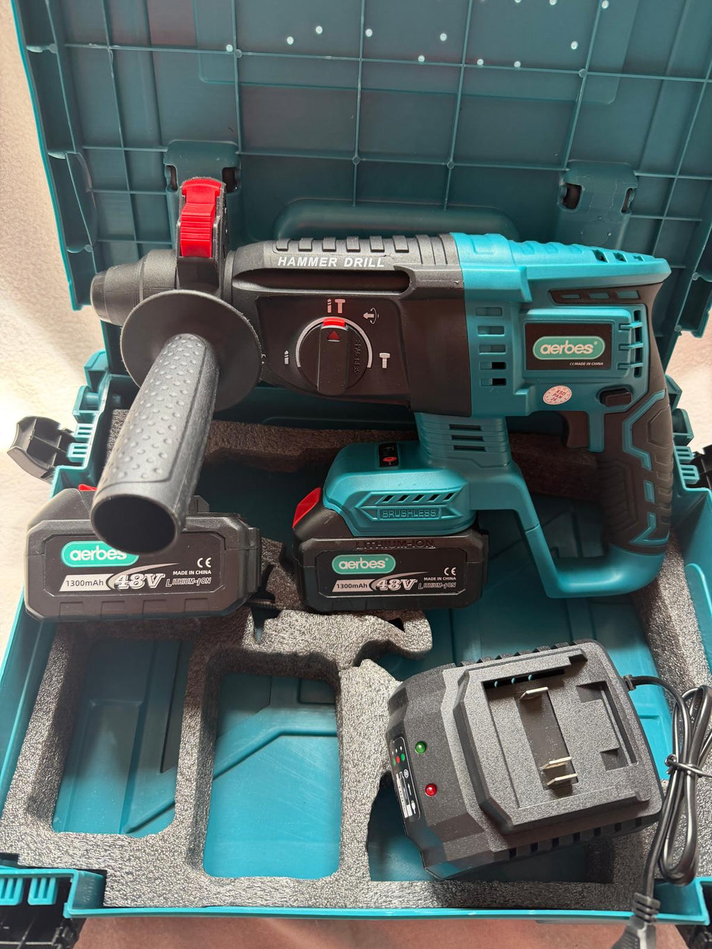Perforateur Sans Fil AERBES 48V – Marteau Burineur Brushless + 2 Batteries NEUF | Draadloze Boorhamer AERBES 48V – Brushless Beitelhamer + 2 Accu's NIEUW