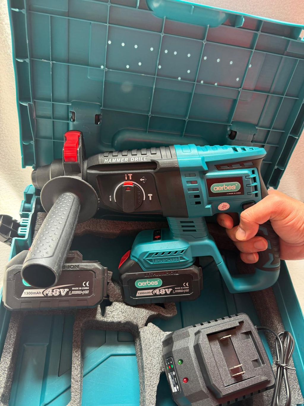 Perforateur Sans Fil AERBES 48V – Marteau Burineur Brushless + 2 Batteries NEUF | Draadloze Boorhamer AERBES 48V – Brushless Beitelhamer + 2 Accu's NIEUW