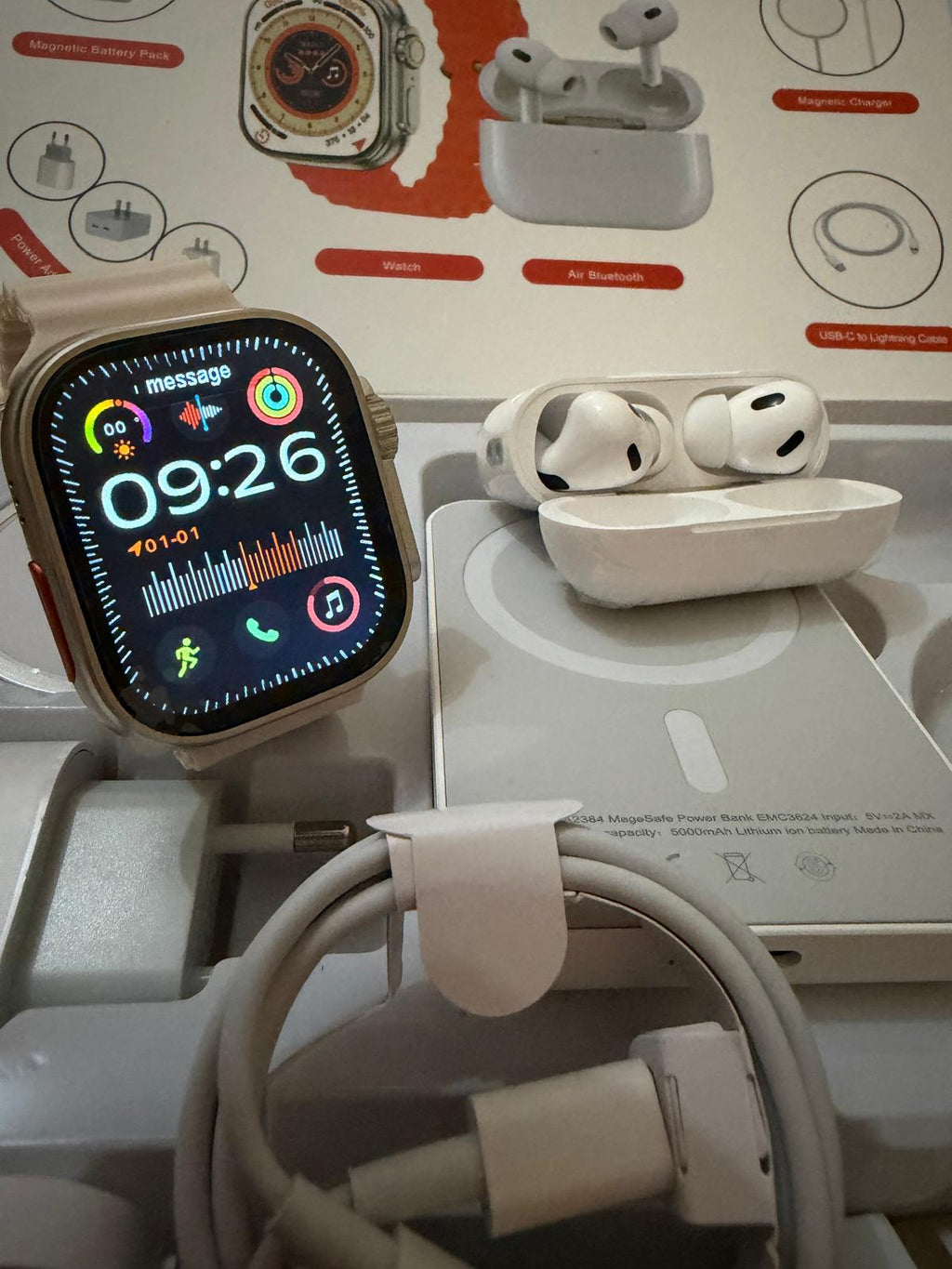 Pack Cadeau 8-1: Smartwatch + Powerbank + Écouteurs Bluetooth + Chargeur Externe + Chargeur+livraison en 48H-72H