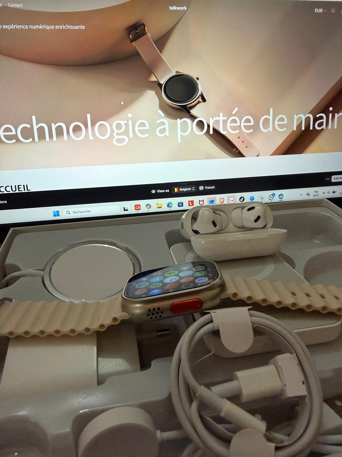 Pack Cadeau 8-1: Smartwatch + Powerbank + Écouteurs Bluetooth + Chargeur Externe + Chargeur+livraison en 48H-72H