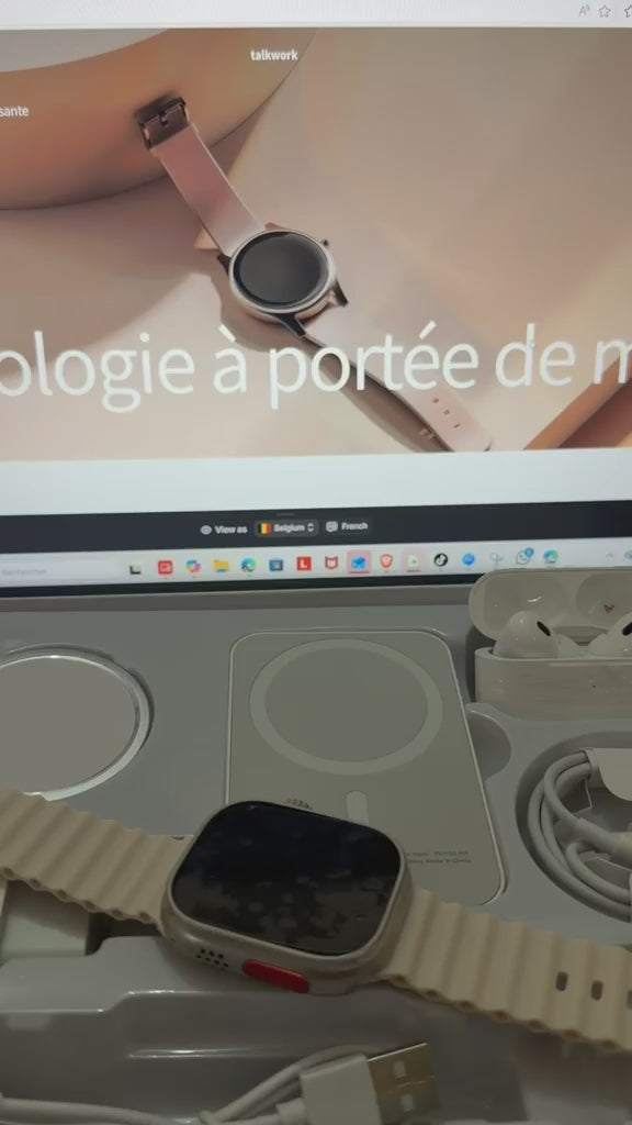Pack Cadeau 8-1: Smartwatch + Powerbank + Écouteurs Bluetooth + Chargeur Externe + Chargeur+livraison en 48H-72H